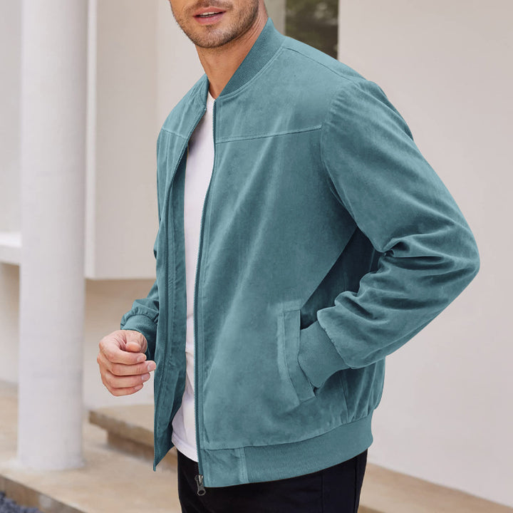 Men's sporty bomber jacket made of microfiber with zipper and ribbed hem StylebySassy