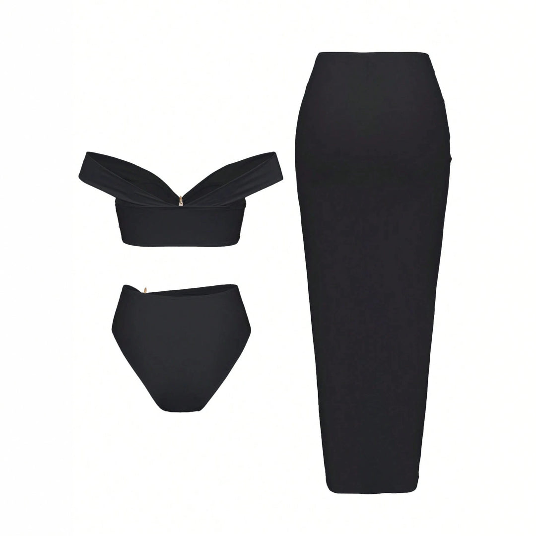 Ladies bikini set with wrap skirt and elegant jewelry details StylebySassy