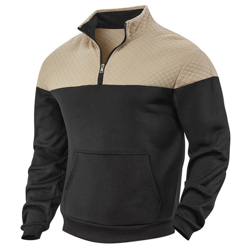 Men's quilted half-zip sweatshirt with kangaroo pocket and stand-up collar StylebySassy
