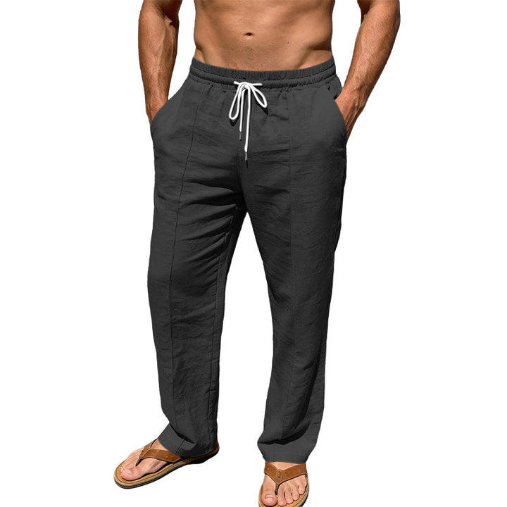 Men's breathable linen blend pants with drawstring, crease and straight leg StylebySassy
