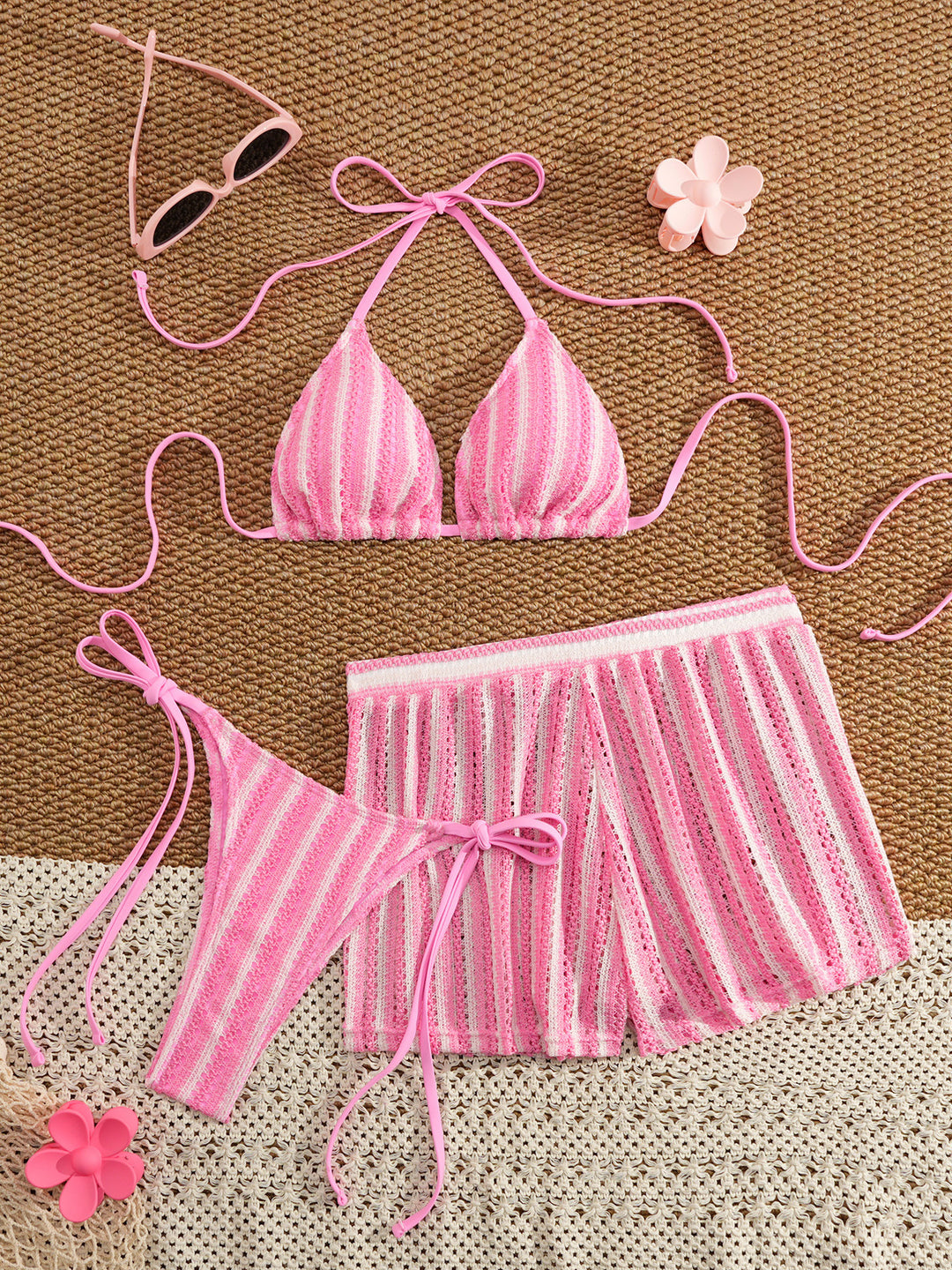 Women's bikini set with striped design and casual shorts StylebySassy