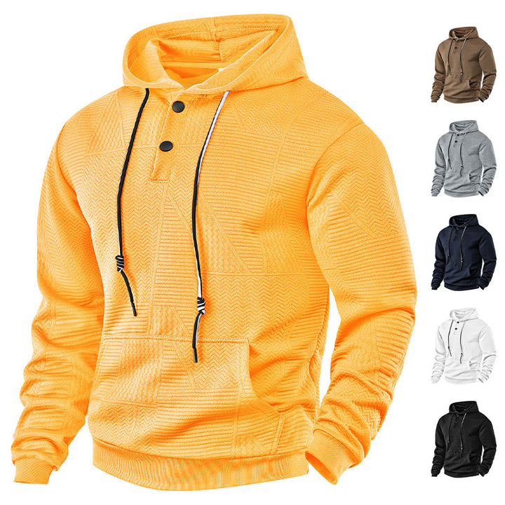 Men's structured hoodie with snap button placket and kangaroo pocket StylebySassy