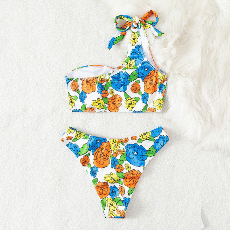 Ladies One-Sided Bikini with Floral Design and Adjustable Strap StylebySassy