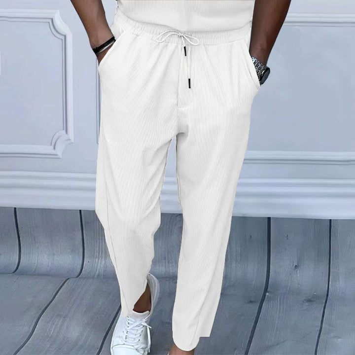 Men's lightweight linen pants with drawstring, elastic waistband, and straight cut StylebySassy