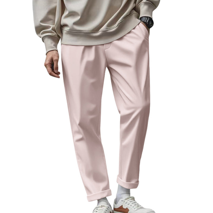 Men's tapered chino pants with turn-up hem and subtle crease StylebySassy