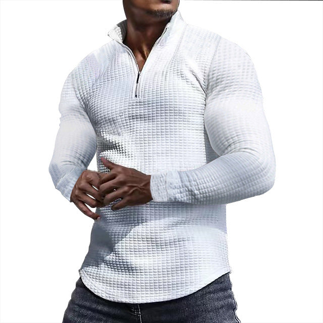 Men's tailored thermo half-zip pullover with waffle texture and standing collar StylebySassy