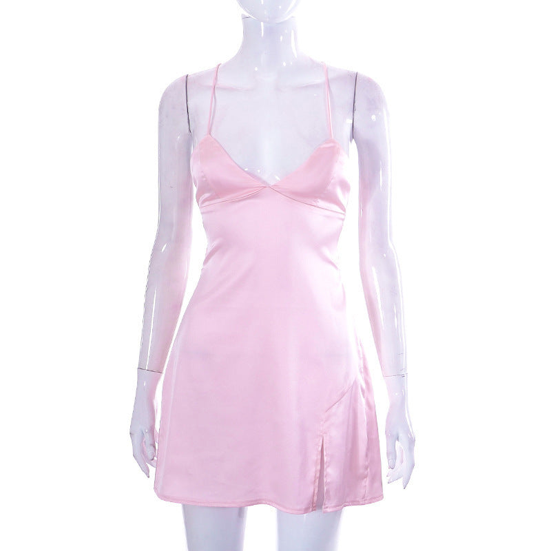 Women's Satin Mini Dress with Delicate Spaghetti Straps StylebySassy