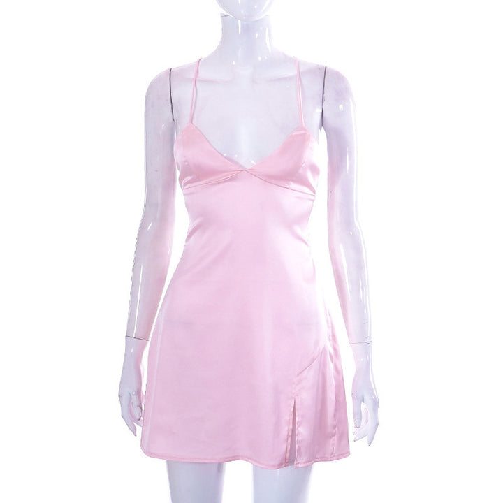 Women's Satin Mini Dress with Delicate Spaghetti Straps StylebySassy