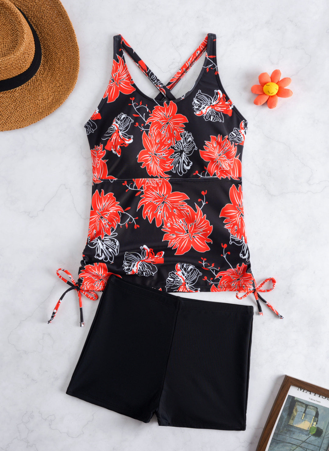Ladies Tankini Set with fashionable floral design and comfortable shorts StylebySassy