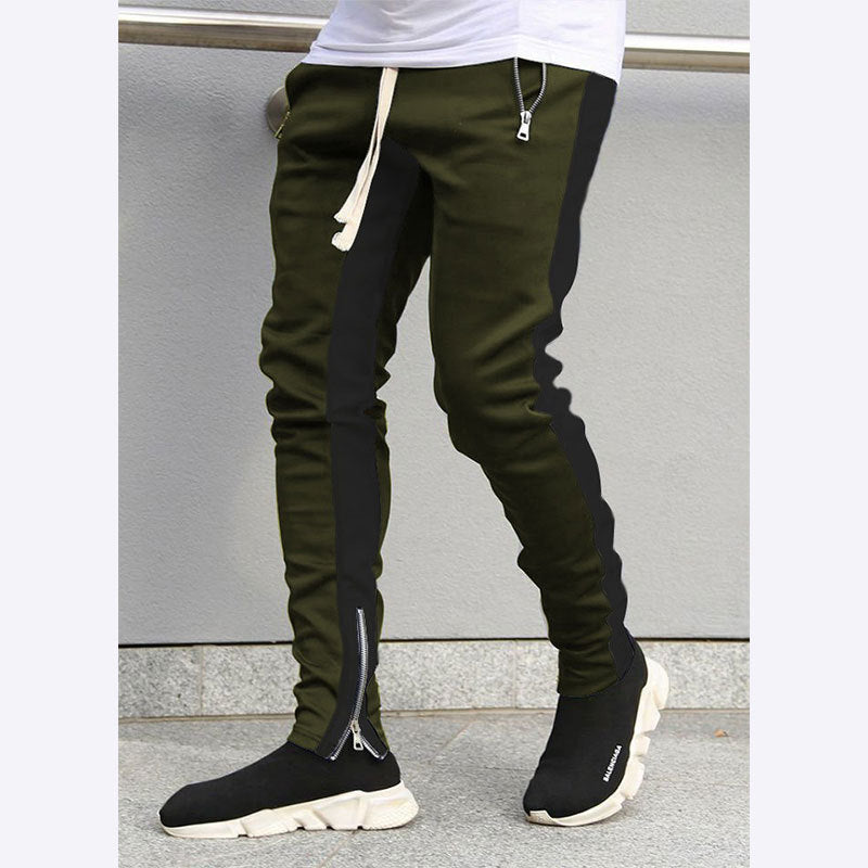 Men's narrow jogging pants with side contrast stripe, drawstring and ankle zipper StylebySassy