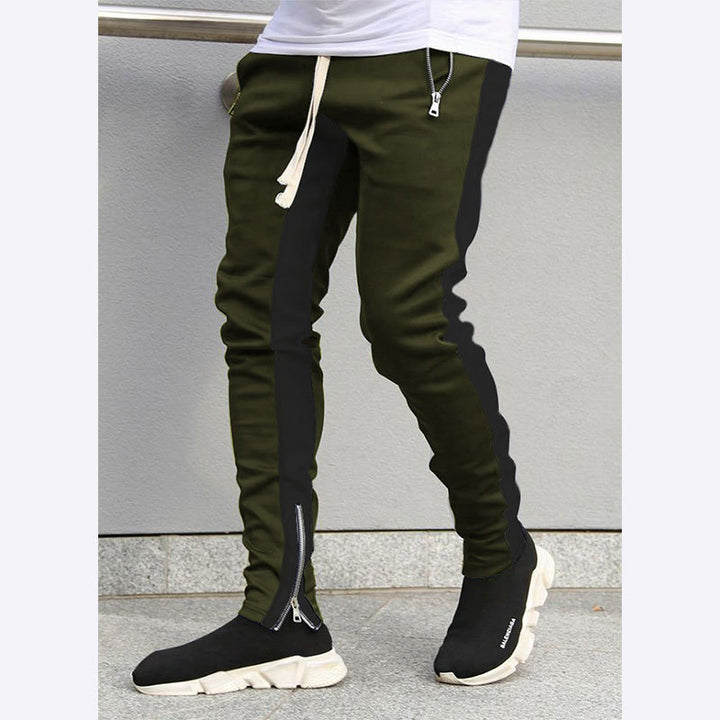 Men's narrow jogging pants with side contrast stripe, drawstring and ankle zipper StylebySassy