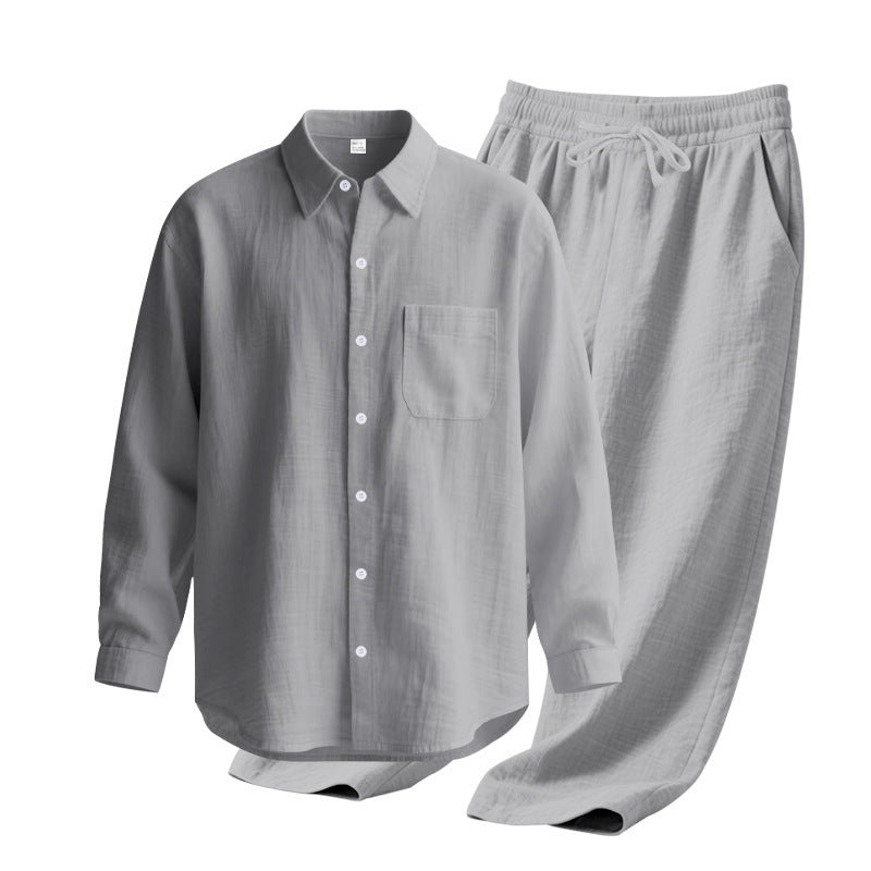 Men's light house suit made of cotton gauze with kent collar shirt, breast pocket and drawstring pants StylebySassy