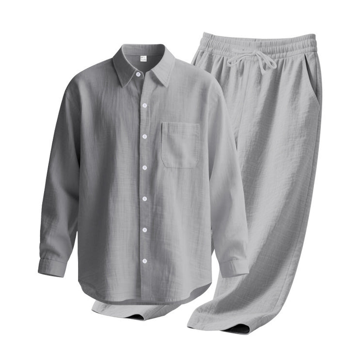 Men's light house suit made of cotton gauze with kent collar shirt, breast pocket and drawstring pants StylebySassy