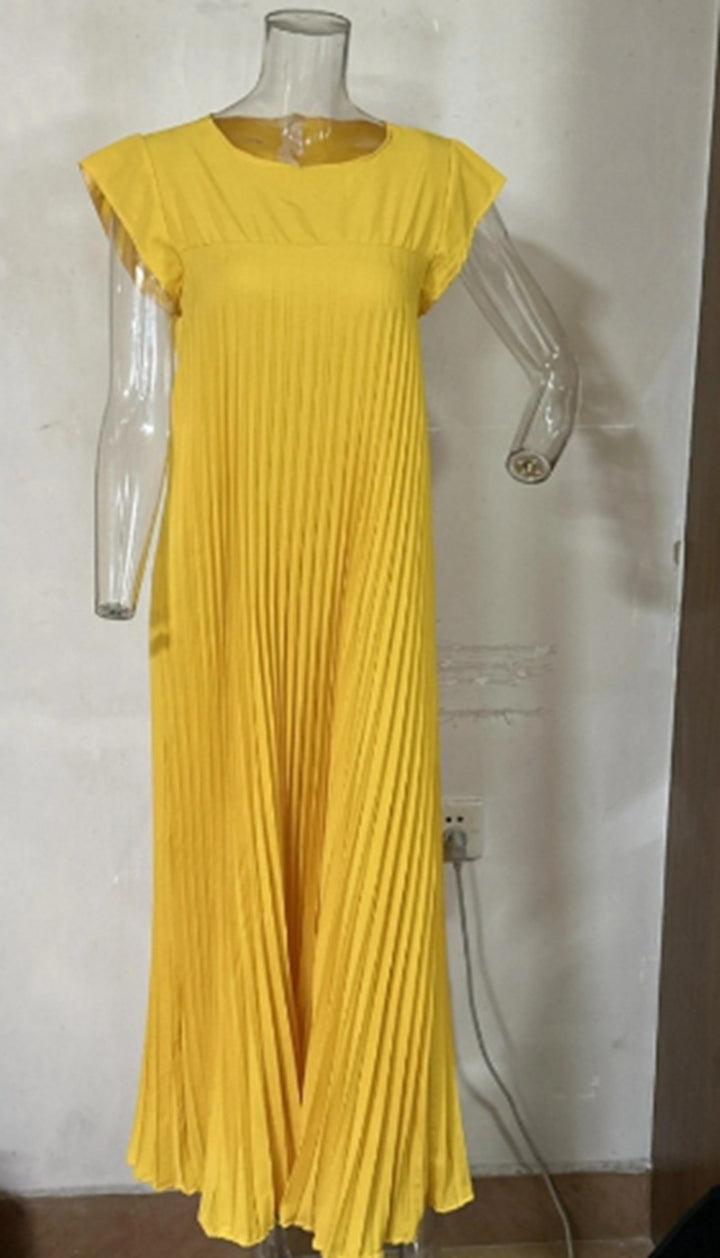 Women's flowing pleated maxi dress with dropped shoulders and side pockets StylebySassy