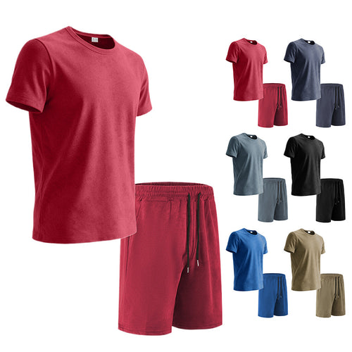 Men's velour lounge set with round neck short sleeve shirt and drawstring shorts StylebySassy