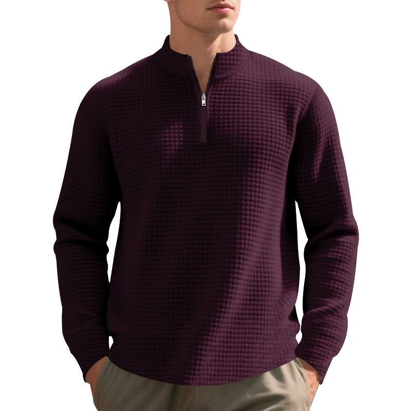 Men's nan City Thermal Pullover with short zipper stand-up collar and fine square structure StylebySassy