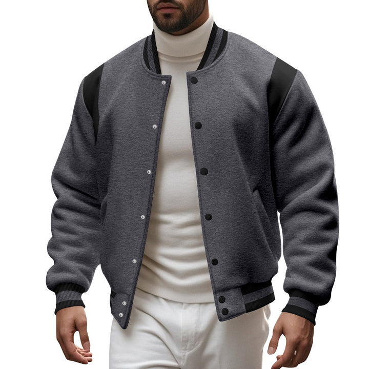 Men's nan College baseball jacket with snap button placket, ribbed collar and contrasting yokes StylebySassy