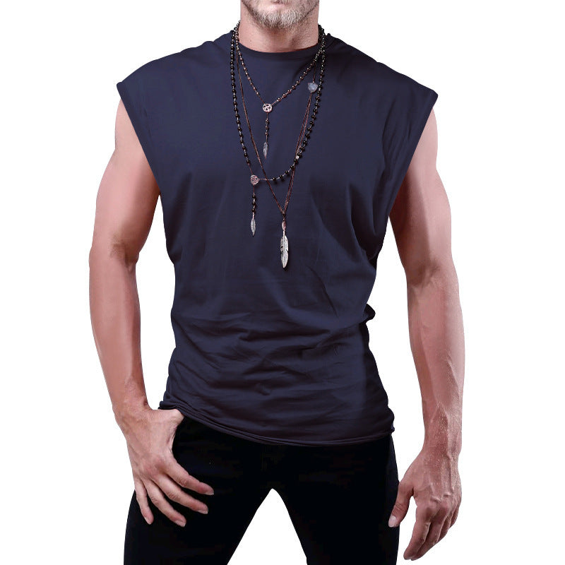 Men's fitted sleeveless muscle shirt made of cotton blend with wide shoulder sections StylebySassy
