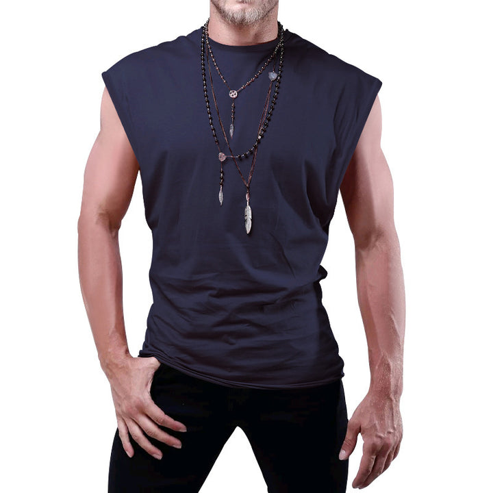 Men's fitted sleeveless muscle shirt made of cotton blend with wide shoulder sections StylebySassy