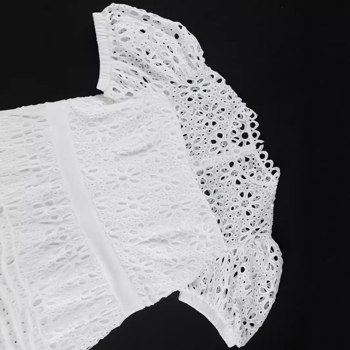 Ladies Elegant Dress with Floral Borders and Puff Sleeves StylebySassy