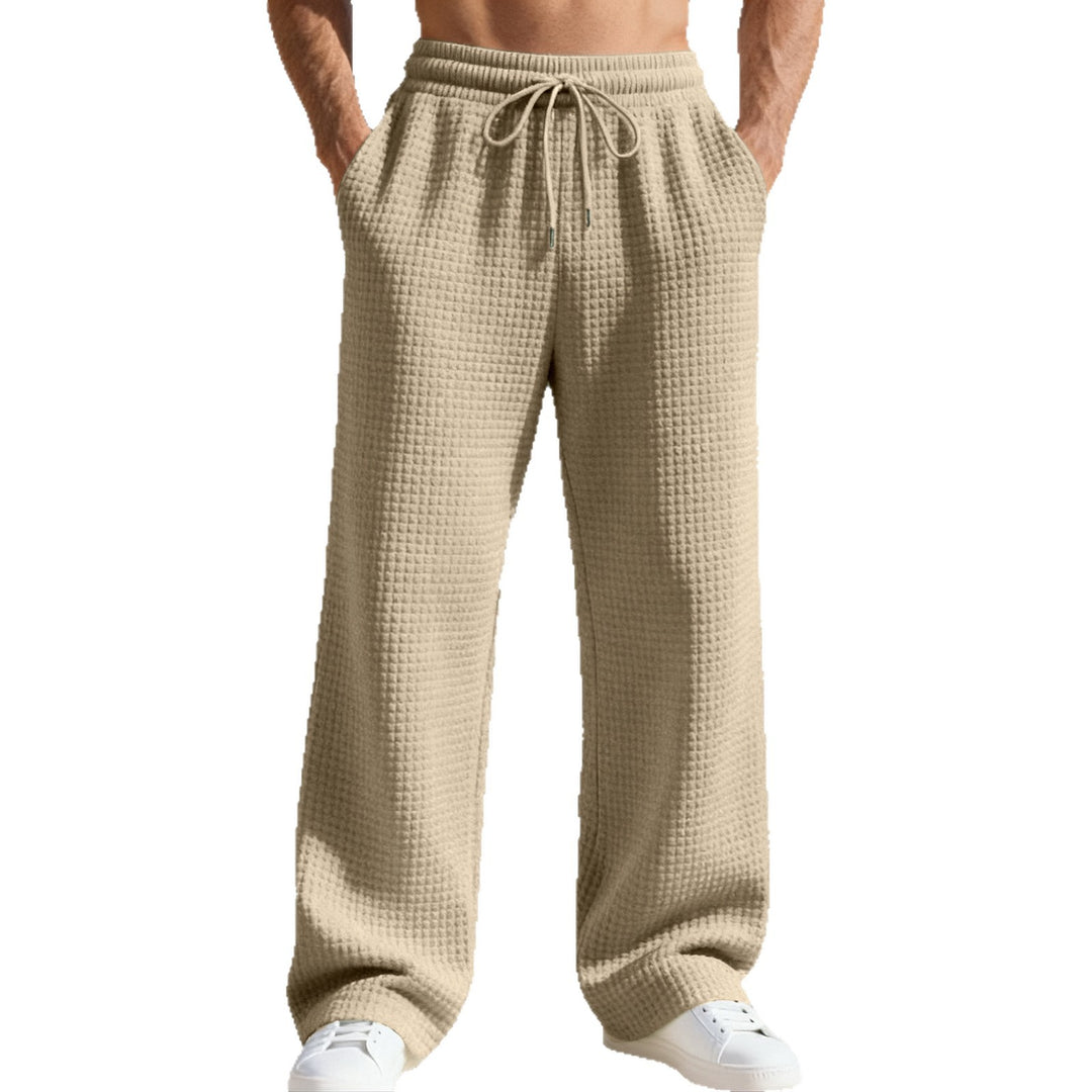 Men's casual waffle knit leisure pants with elastic waist and drawstring StylebySassy