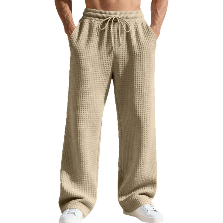 Men's casual waffle knit leisure pants with elastic waist and drawstring StylebySassy