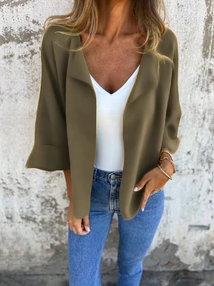 Women's light open knit cardigan with shawl collar, roll-up sleeves and boxy silhouette StylebySassy