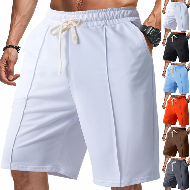 Men's knee-length relaxed Bermuda shorts with flat crease, elastic drawstring waistband and side pockets StylebySassy