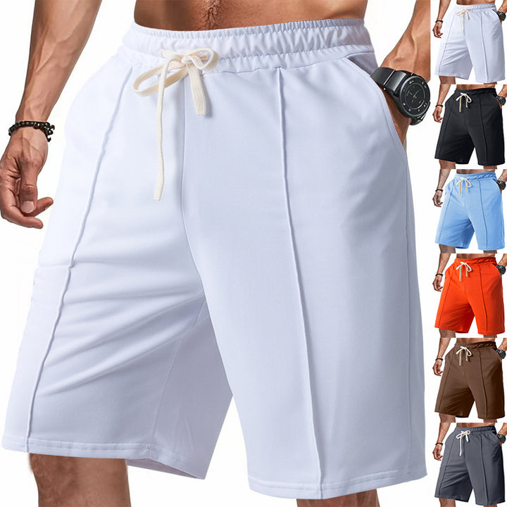 Men's knee-length relaxed Bermuda shorts with flat crease, elastic drawstring waistband and side pockets StylebySassy