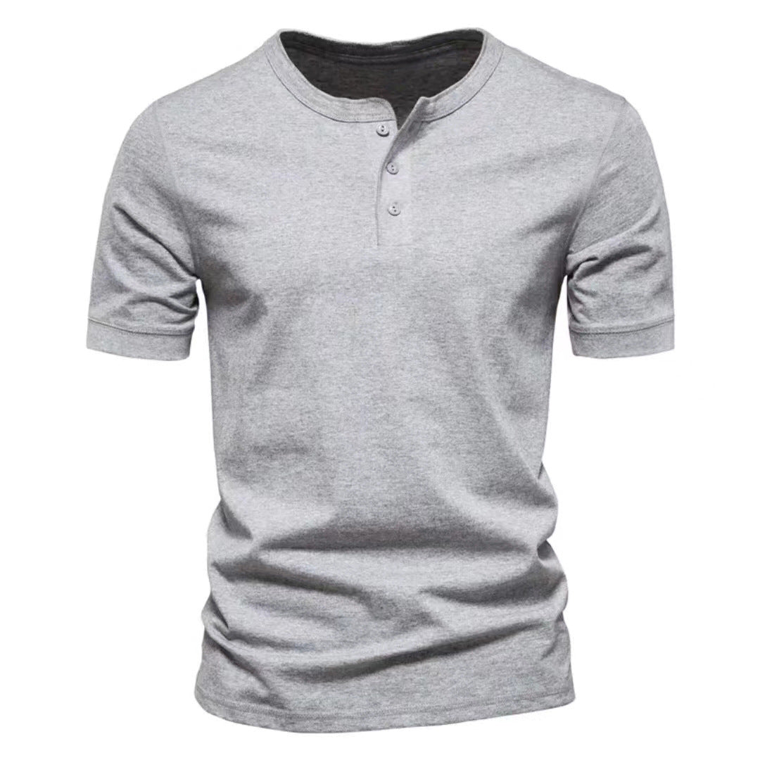 Men's tailored short-sleeve Henley shirt made of cotton blend with button placket StylebySassy