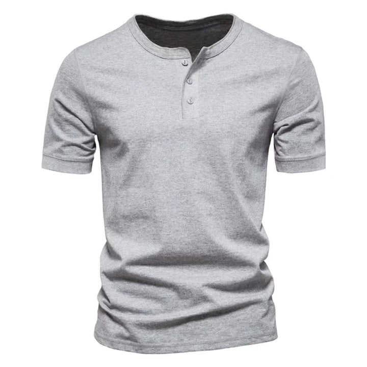 Men's tailored short-sleeve Henley shirt made of cotton blend with button placket StylebySassy