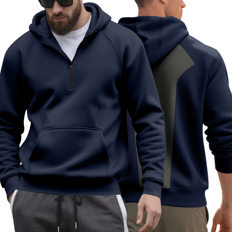 Men's half-zip hoodie in a minimalist softshell look with kangaroo pocket and raglan sleeves StylebySassy