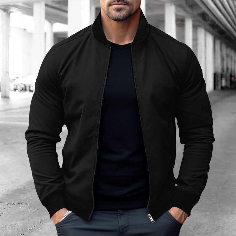 Men's sporty-elegant sweat jacket in bomber style with contrast collar and two-way zipper StylebySassy