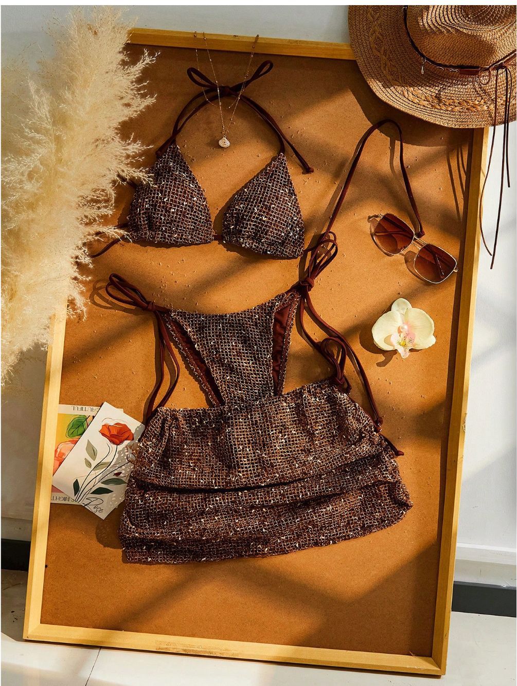 Women's Triangle Bikini with Wrap Skirt and Adjustable Straps StylebySassy