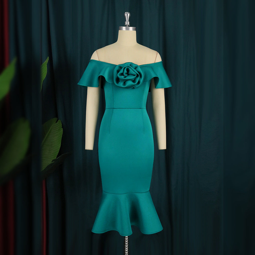 Women's fitted evening dress with ruffle details StylebySassy