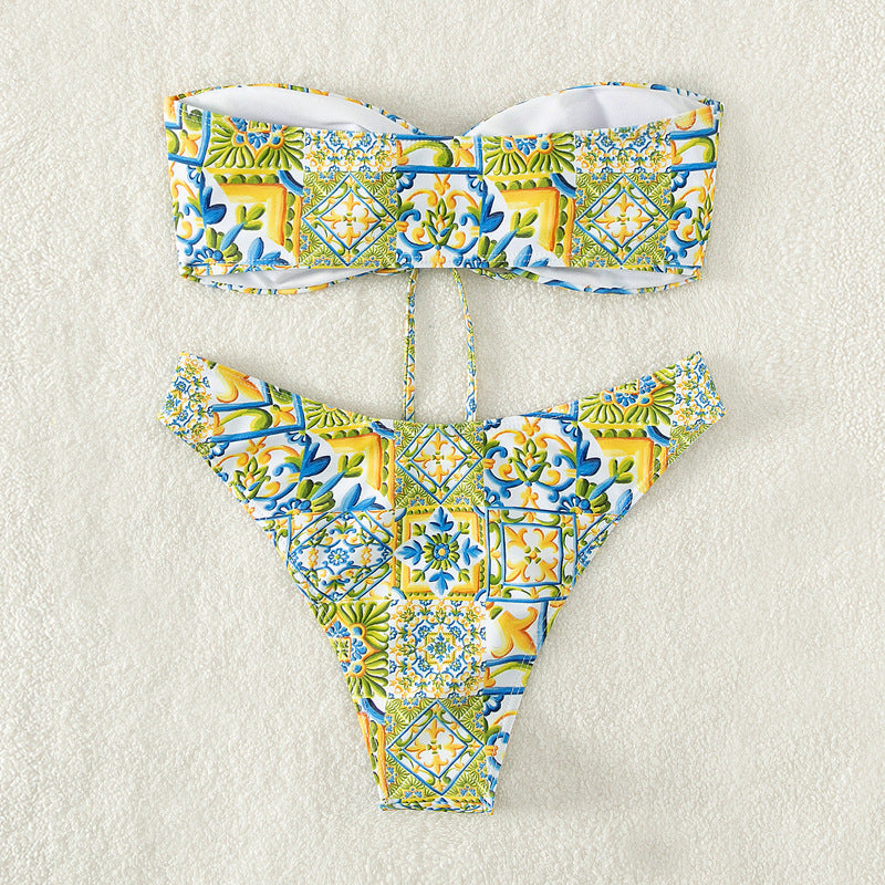 Women's bandeau bikini with sophisticated binding detail and floral print StylebySassy