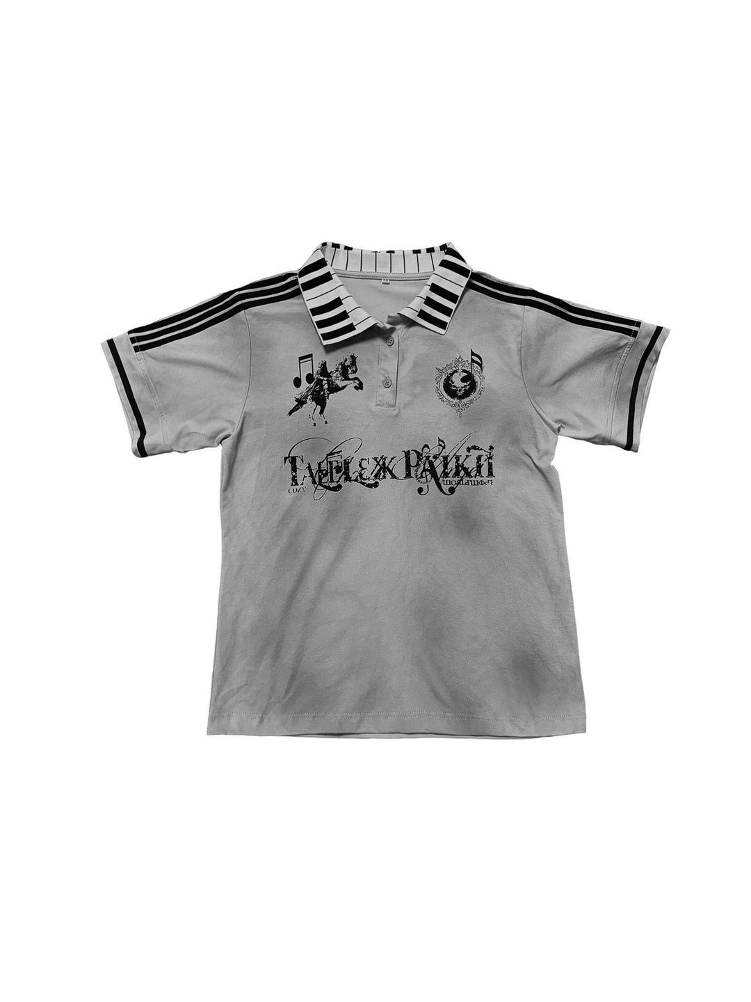 Women's polo shirt with creative print and striped pattern StylebySassy