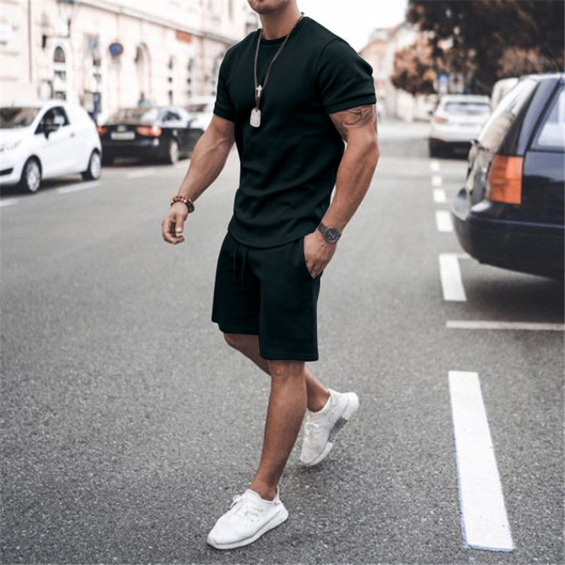 Men's fitted short sleeve shirt with reinforced shoulder seam and elastic drawstring bermuda made of stretch jersey StylebySassy