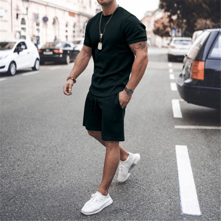 Men's fitted short sleeve shirt with reinforced shoulder seam and elastic drawstring bermuda made of stretch jersey StylebySassy