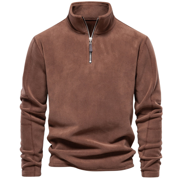 Men's lightweight fleece pullover with short zipper and stand-up collar StylebySassy