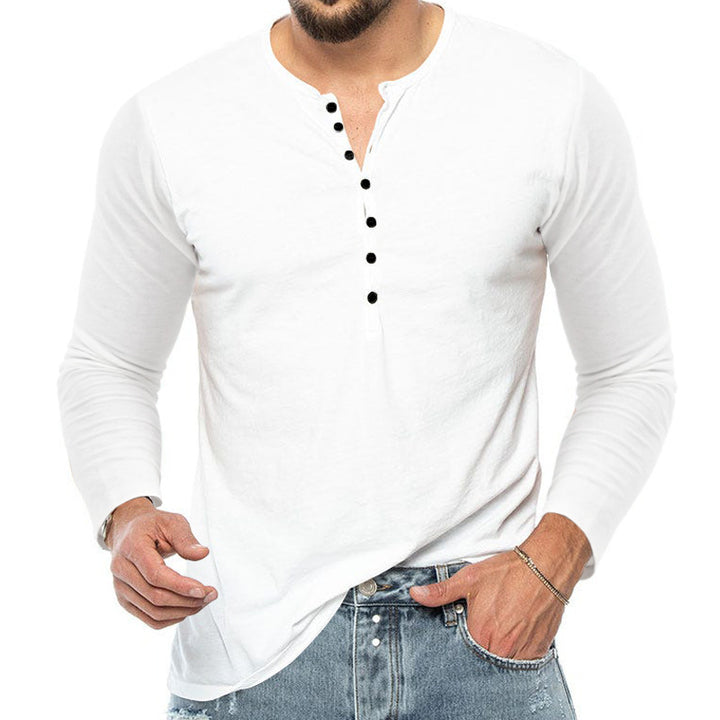 Men's slim fit Henley shirt with stand-up collar and short button placket StylebySassy