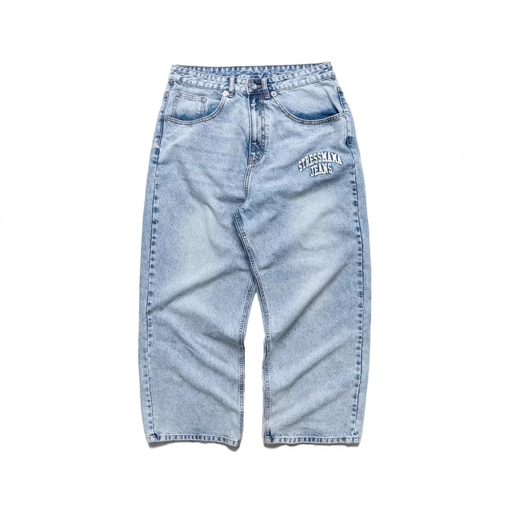 Women's wide denim jeans with stylish embroidery design StylebySassy