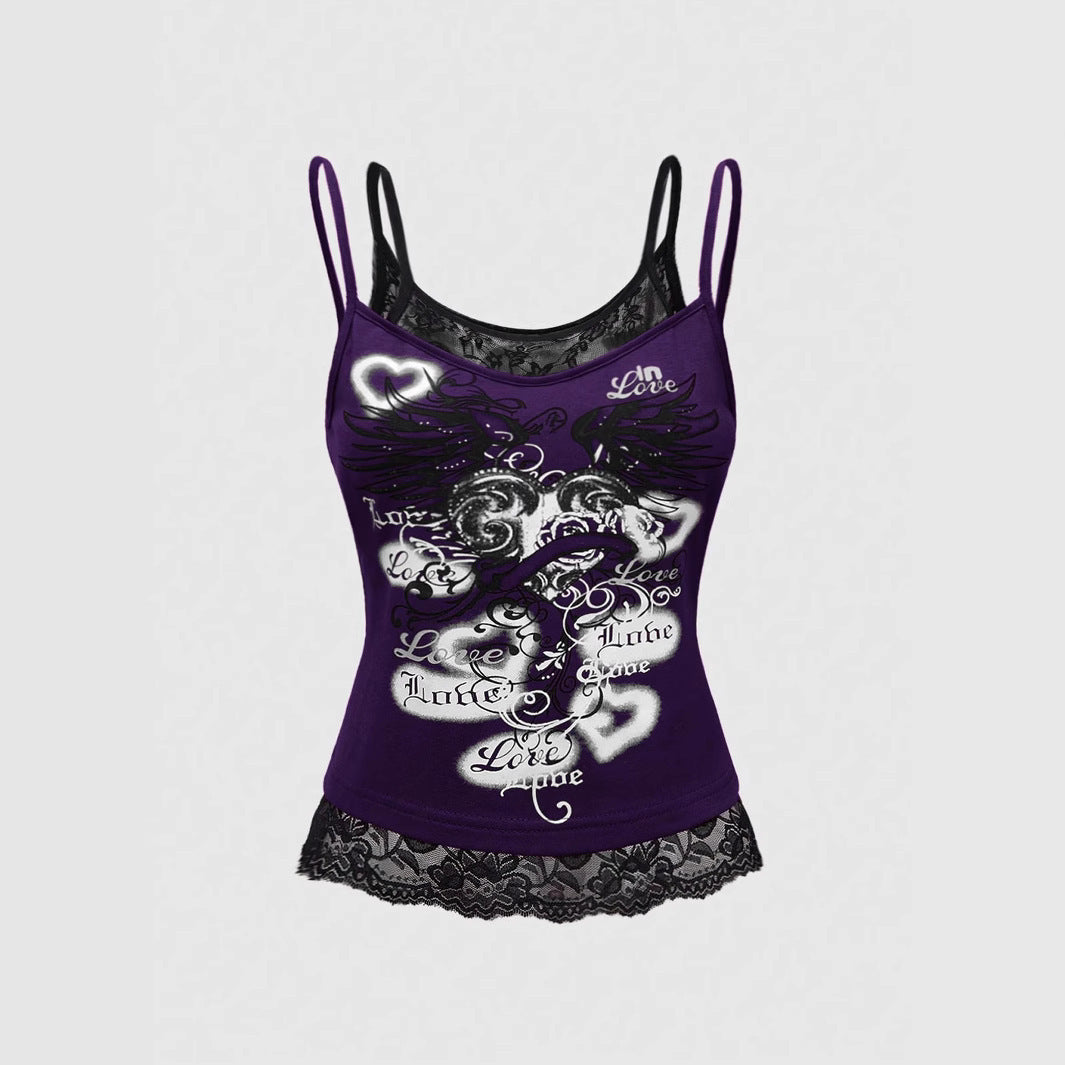 Women's Lace Cami Top with Graphic Print StylebySassy