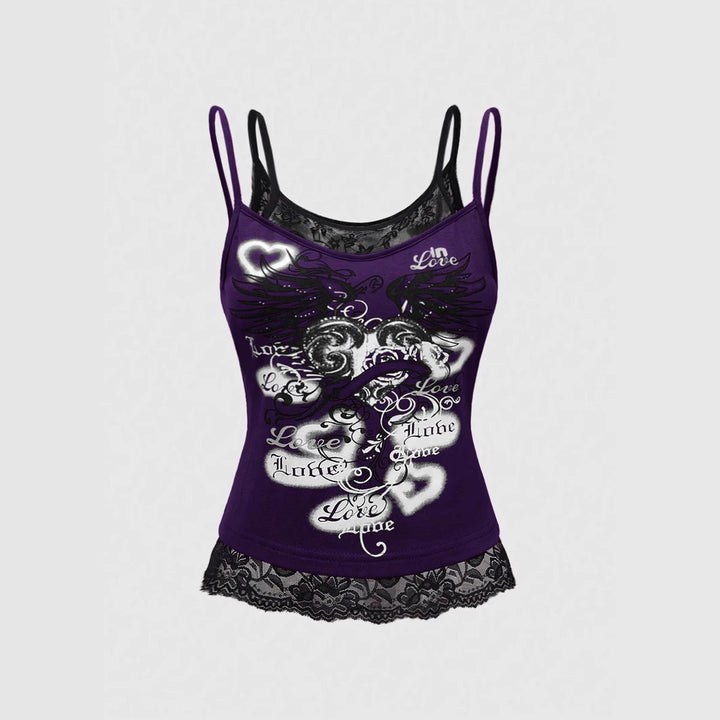 Women's Lace Cami Top with Graphic Print StylebySassy