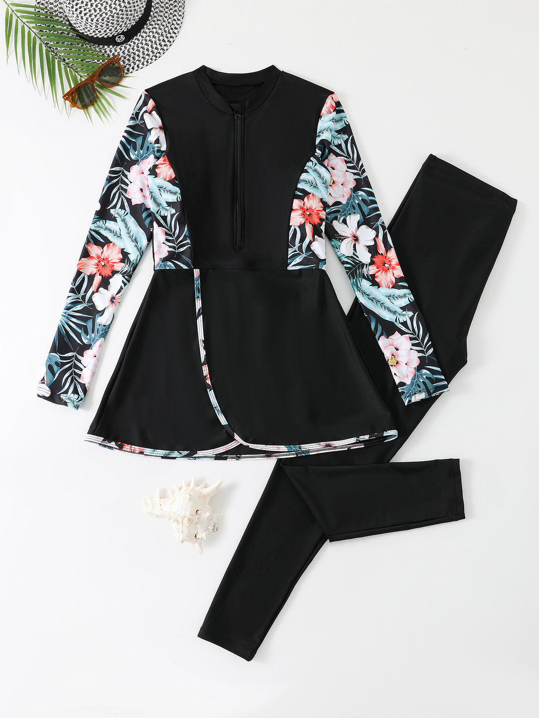 Women's UV Protection Long Sports Suit with Floral Design StylebySassy