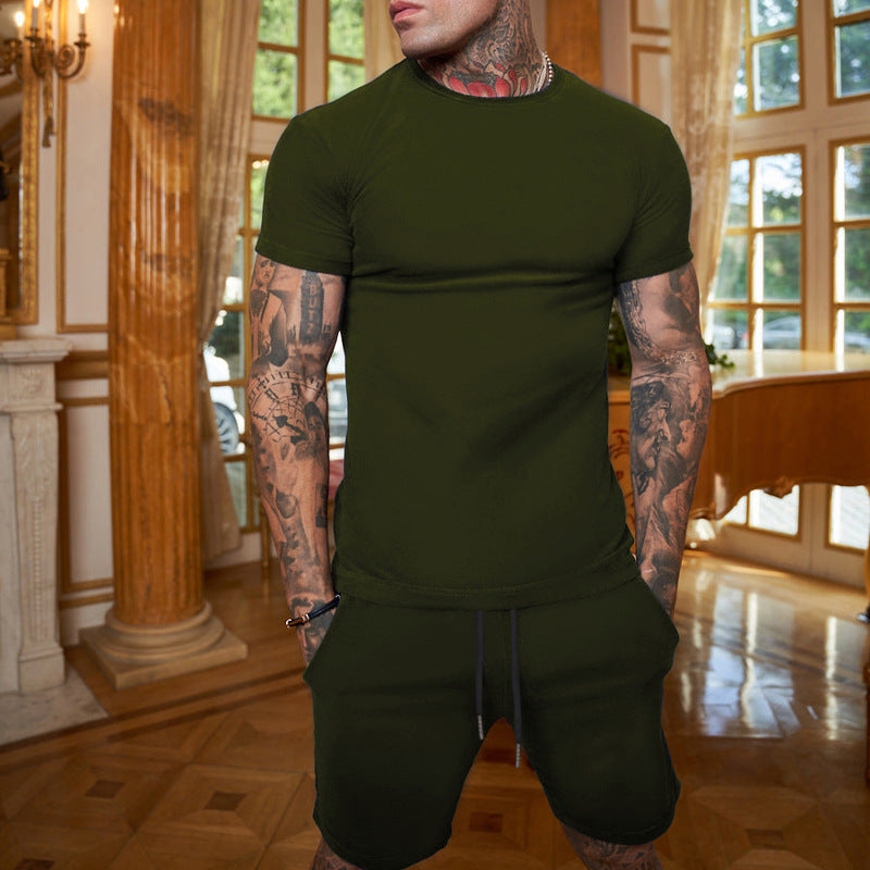 Men's slim Jersey set with round neck shirt and elastic drawstring shorts StylebySassy