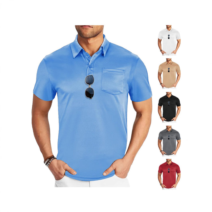 Men's functional polo shirt with chest pocket and breathable mesh structure StylebySassy