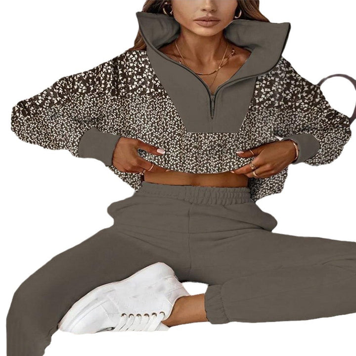 Women's short sweat set with half zipper, high stand-up collar, and high-cut jogging pants StylebySassy