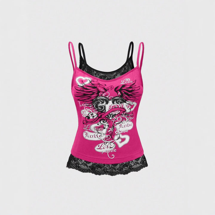 Women's Lace Cami Top with Graphic Print StylebySassy