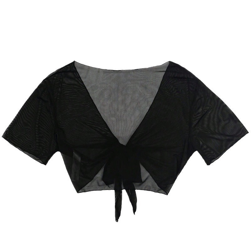 Women’s Crop Top with V-Neck and Decorative Tie Band StylebySassy